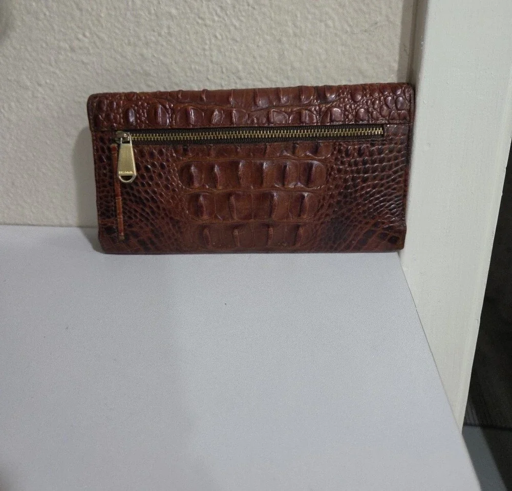 Brahmin Brown Croc-Embossed Leather Wallet Clutch